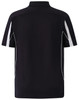 A navy polo shirt featuring a collar and white side accents. Includes a branding logo on the back.