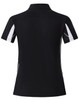 A black short sleeve polo shirt with white accents and a logo on the front.
