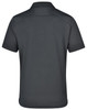 A dark grey polo shirt with a classic collar and short sleeves. Features branding on the back.