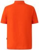 An orange men's polo shirt featuring a collar and short sleeves, with a brand logo on the chest.