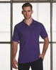 A purple men's polo shirt featuring short sleeves and a collar. The shirt has a logo on it.