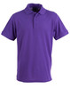 A purple polo shirt with a collar and three buttons, featuring a logo on the chest area.