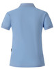 A light blue ladies' polo shirt featuring a collar and rolled sleeves, with a logo on the side.