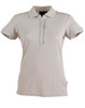 A light beige ladies' polo shirt with a collar and short sleeves, featuring a small logo.
