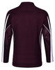 A maroon long sleeve polo shirt with white accents and a mesh panel design. It features a collar and a branded logo.