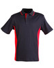 Men's TrueDry Contrast short sleeve polo in black with red side panels and a collar. It features a logo on the chest.