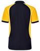 A black and yellow kids' polo shirt featuring a contrasting design and a logo.