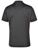 A men's short sleeve polo shirt in charcoal grey with orange contrast detailing. Features a logo on the back.