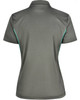A grey ladies' polo shirt featuring contrast detailing on the sides and a collar. Designed with a logo.