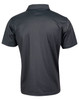 A plain black kids' polo shirt featuring a collar and short sleeves, with a logo on the back.