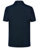 A short sleeve polo shirt in navy blue with a plain design and branding at the collar.