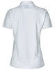 A white women's rapid cool short sleeve polo shirt with a collar and a logo on the back.