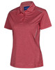 A red short sleeve polo shirt featuring a classic collar and a logo, designed for women's wear.