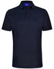 A navy blue bamboo charcoal polo shirt featuring a collar and a logo. Short sleeves complete the design.
