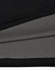 A close-up of a black polo shirt featuring a breathable grey mesh fabric beneath. The shirt includes a logo.