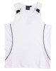 A white men's singlet featuring black accents and a logo. Designed for comfort and style in activewear.