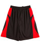 Kid's basketball shorts featuring a black body with red accents and an elastic waistband. Includes a branding logo.