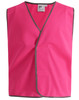 A pink Hi-Vis safety vest with grey trim, featuring an identifying label and no other visible text or logos.