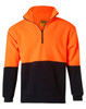 A Hi-Vis polar fleece half zip pullover in bright orange and black, featuring a zip collar and long sleeves.