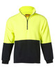 A bright yellow and black Hi-Vis polar fleece half zip pullover with a front zip and long sleeves. Features a logo.