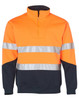 Hi-Vis long sleeve collar sweater in orange and navy, featuring reflective 3M tapes. Includes a zip collar and logo.