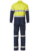 A high-visibility men's lightweight cotton coverall in yellow and navy, featuring reflective 3M tape.