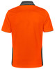 An orange short-sleeved polo shirt with black accents and a logo. It's made from bamboo charcoal fabric.