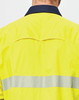 A high-visibility yellow long-sleeve shirt with segmented reflective tape on the back and a navy collar.