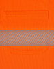 An orange unisex safety polo shirt featuring a grey segmented reflective stripe and a chest pocket.