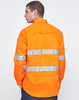An orange long-sleeve work shirt with perforated tape detail and reflective stripes on the back.
