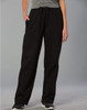 Adult fleecy pants in black, featuring a drawstring waist and side pockets, styled with a casual fit.