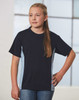A kids' short-sleeve contrast tee in navy blue and light blue, featuring a logo on the front.