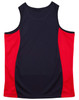 A sleeveless singlet featuring a navy blue base with red contrast panels, including a logo on the front.