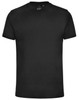 A dark grey unisex cotton T-shirt with short sleeves and a round neckline. It features a logo on the inside.