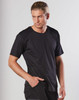 A black work T-shirt featuring ribbed detailing on the shoulders and a fitted design, with a branding logo.