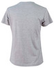 A grey ladies' cotton semi-fitted tee with short sleeves and a round neckline, featuring a logo on the back.