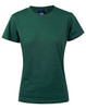 A green semi-fitted women's cotton t-shirt with a round neckline and short sleeves, featuring a logo on the label.