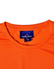 An orange short-sleeve performance tee with a neckline label and a logo.