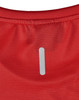A close-up of a red ultra-lightweight performance T-shirt featuring a small logo on the back.