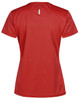 A red ladies' ultra lightweight performance short-sleeve tee with a logo on the back.