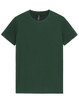 A green premium cotton t-shirt with a round neck and short sleeves, featuring a logo on the inside.