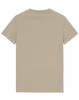A beige premium cotton t-shirt with a simple design and short sleeves, featuring a logo on the fabric.
