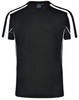 A black men's T-shirt with white accents on the sleeves and sides, featuring a logo on the collar.