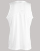 A white men's sprint singlet featuring a logo and a simple, sleeveless design.