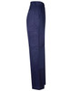 Navy cotton drill cargo pants with pre-shrunk fabric and knee pads, featuring pockets and a side view.