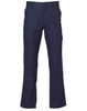 Men's pre-shrunk cargo pants in navy blue, featuring knee pads and multiple pockets, with a logo.