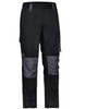 Unisex utility stretch cargo work pants in black with grey patches, featuring side pockets and a logo.