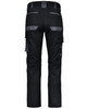 Unisex utility stretch cargo work pants in black with grey accents, featuring multiple pockets and a logo.