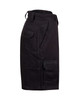 A pair of black drill shorts featuring multiple pockets and a sturdy design. The shorts have a belt loop.
