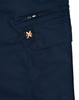 A pair of navy blue work pants featuring a zip pocket and a branded logo. Made from rip-stop poly/cotton stretch material.